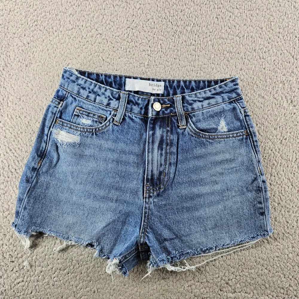 Bridge by Gly Jean Shorts‎ Wonmens 24 Blue Mom Fit Distressed Denim Boho Beach